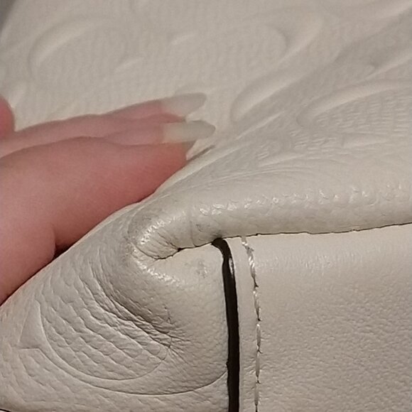 COACH Ava Chain Signature Leather Tote in Chalk, Debossed - Picture 14 of 16